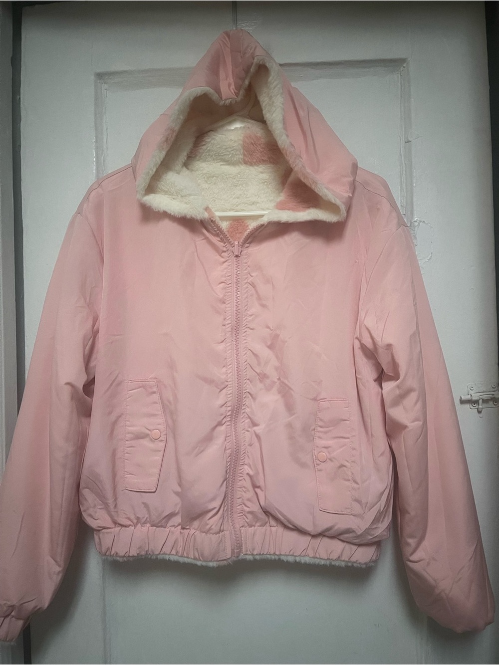 DV by derek heart Light Pink Hooded Puffer Jacket with Sherpa Lining